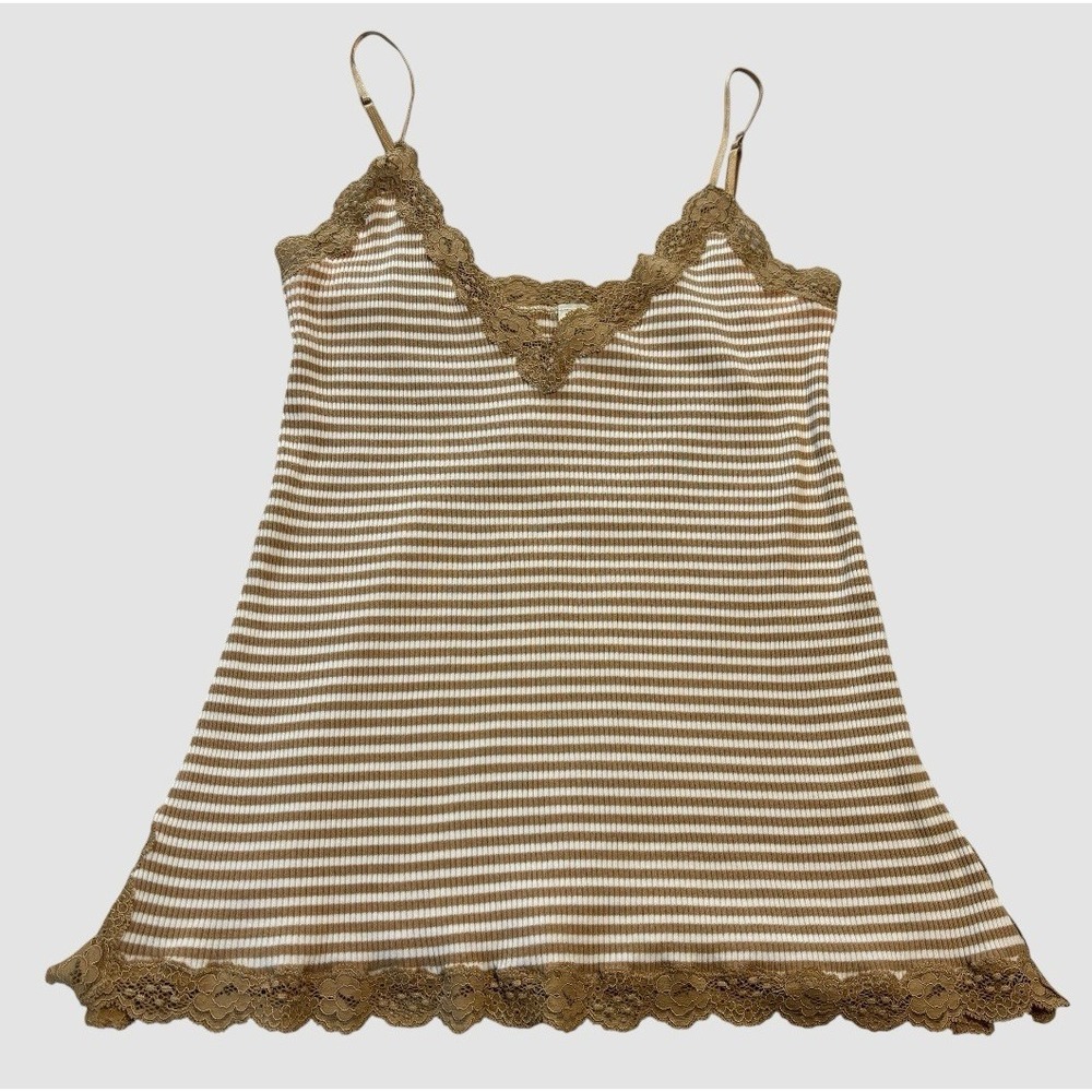 Banana Republic Women's M Lace Trimmed Striped Cami Tank Top Ribbed V-neck Y2K